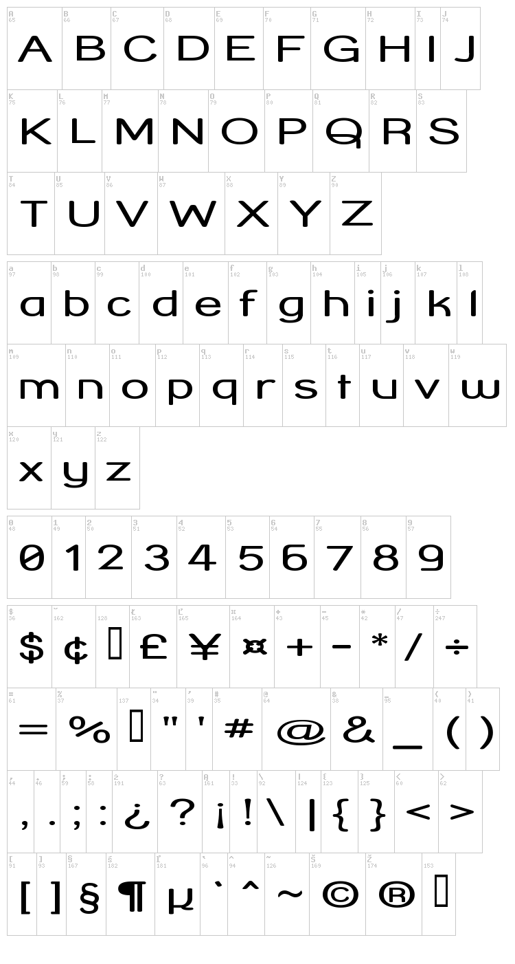 Street Corner font map